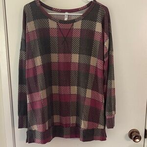 Scarlett Checkered Tunic - Burgundy and Beige